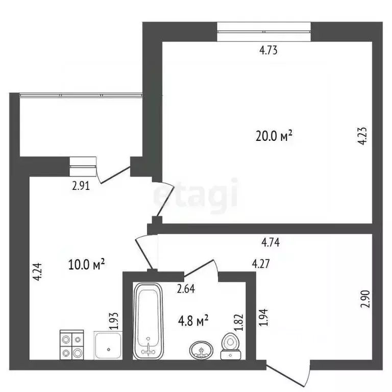 1-к кв. Тюменская область, Тюмень ул. Федюнинского, 30 (45.2 м) - Фото 2