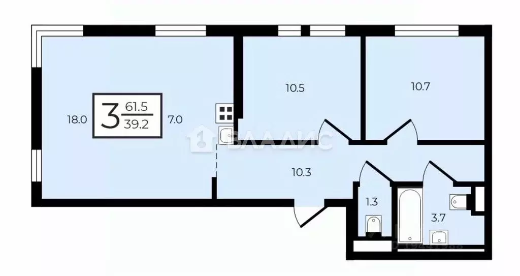 3-к кв. Москва Открытое ш., 18Ак3 (61.5 м) - Фото 2