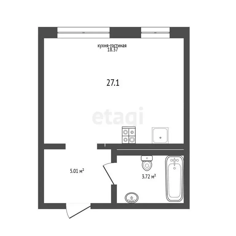 Квартира-студия: Тюмень, улица Павла Никольского, 4 (27.1 м) - Фото 1