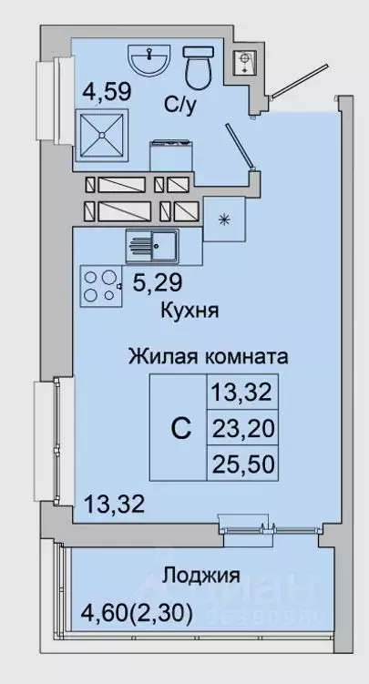 Студия Ростовская область, Батайск ул. Булгакова, 11 (25.5 м) - Фото 1