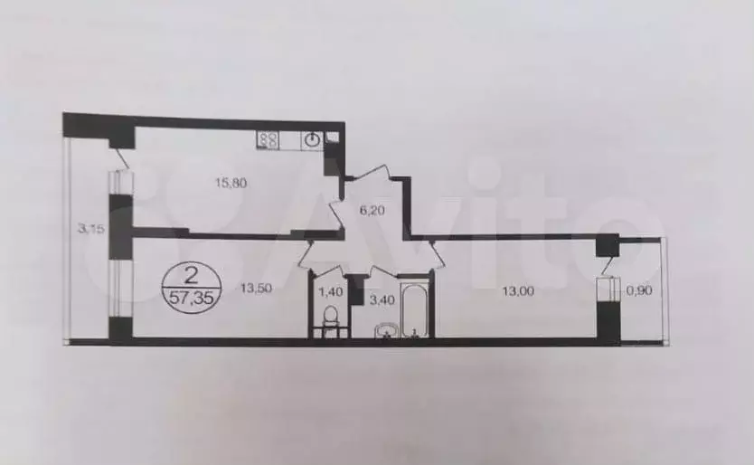 2-к. квартира, 57,4 м, 13/17 эт. - Фото 0