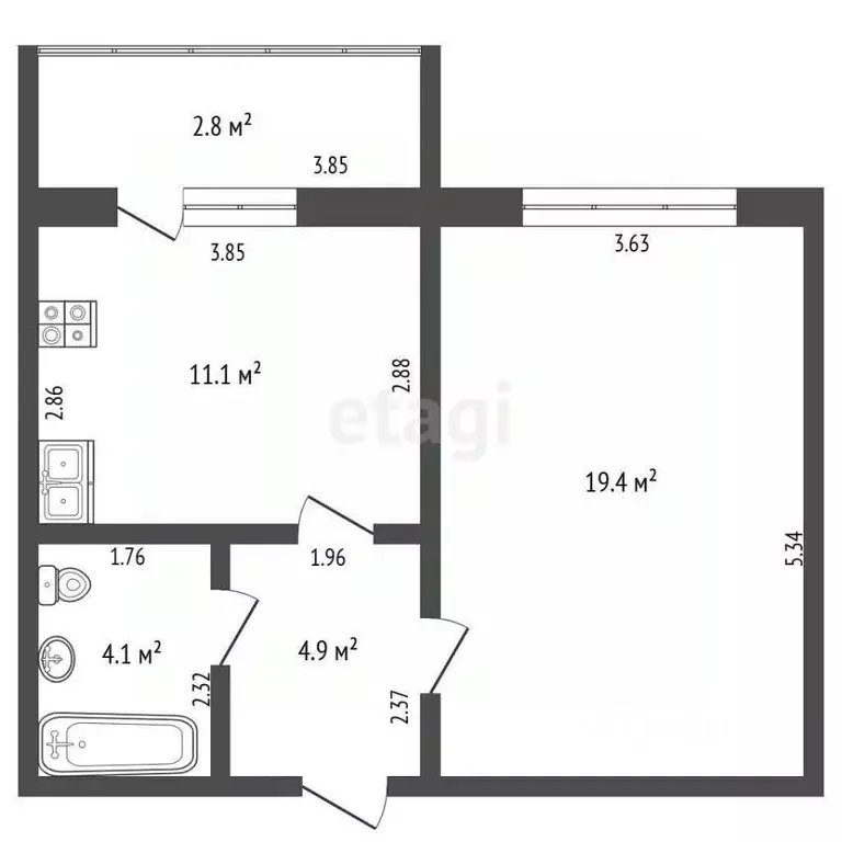 1-к кв. Башкортостан, Стерлитамак ул. 7 Ноября, 101 (38.0 м) - Фото 1