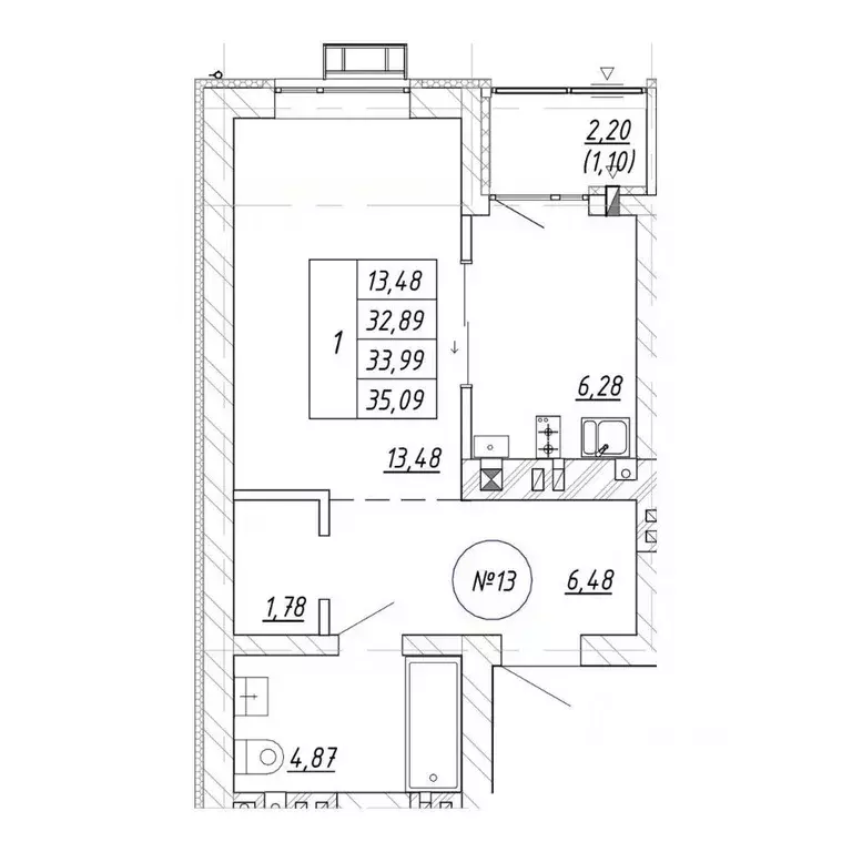 1-к кв. Калининградская область, Зеленоградск  (35.09 м) - Фото 1