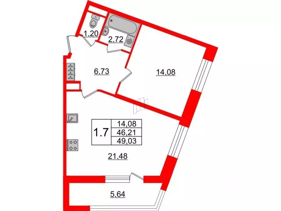 1-к кв. Санкт-Петербург Уральская ул., 25 (45.6 м) - Фото 1