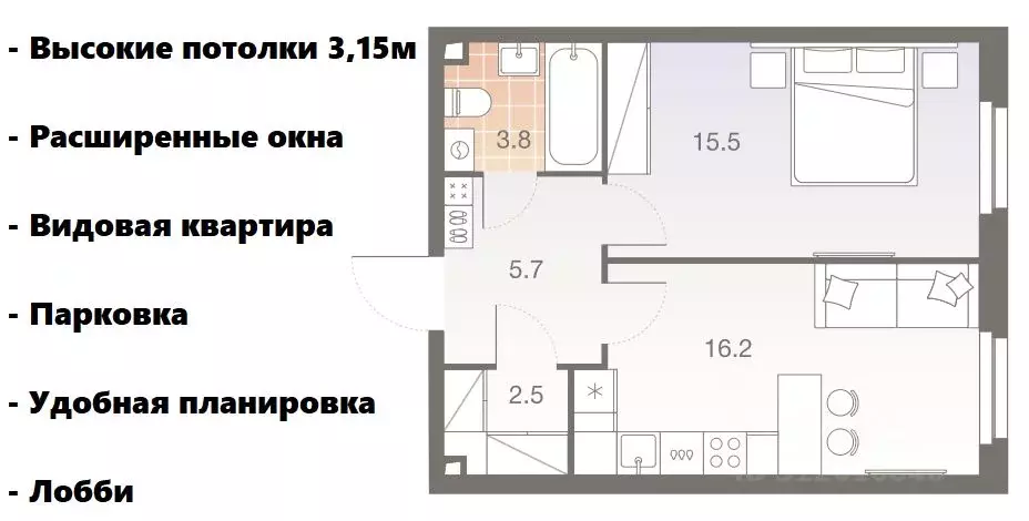 1-к кв. Москва Электролитный проезд, 12Б (44.0 м) - Фото 0