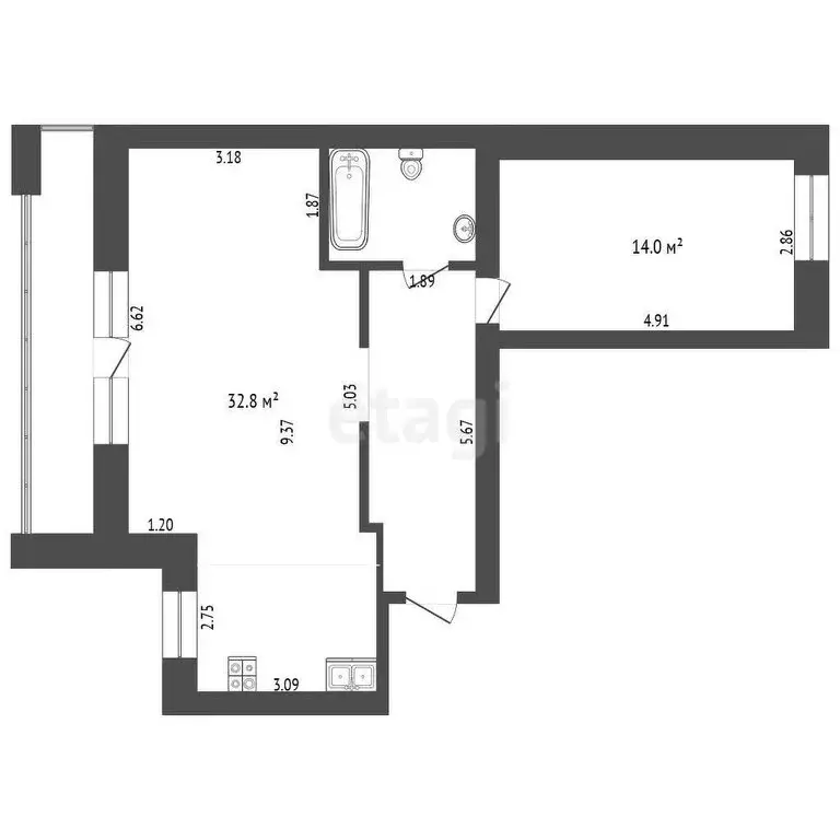 1-комнатная квартира: Тюмень, микрорайон Мыс, улица Малиновского, 6 ... - Фото 1