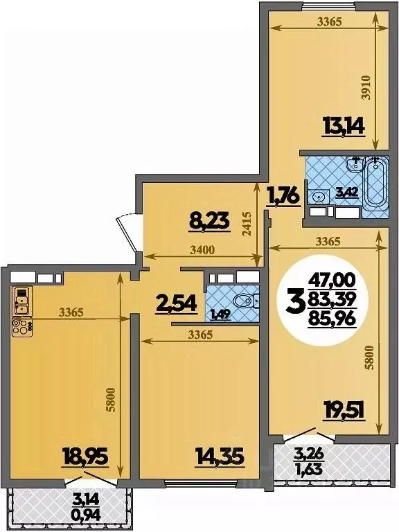 3-к кв. Краснодарский край, Новороссийск Город у Моря жилой комплекс ... - Фото 1