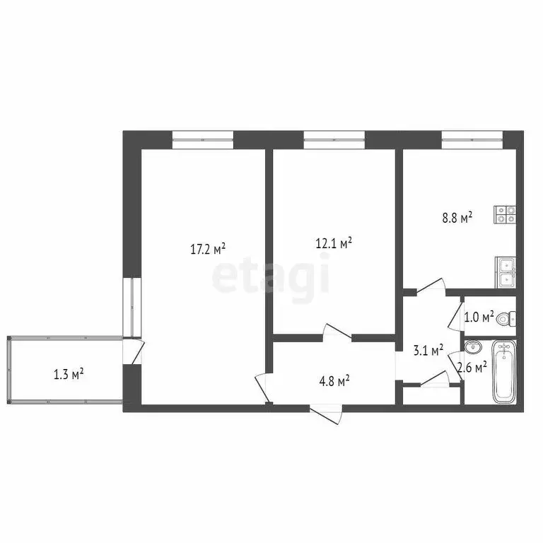 2-комнатная квартира: Тюмень, улица Домостроителей, 12 (50 м) - Фото 1