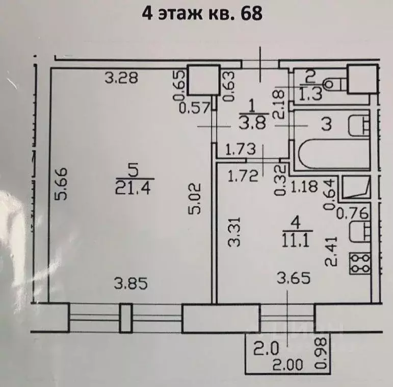 Квартира, 1 комната, 40.2 м - Фото 2