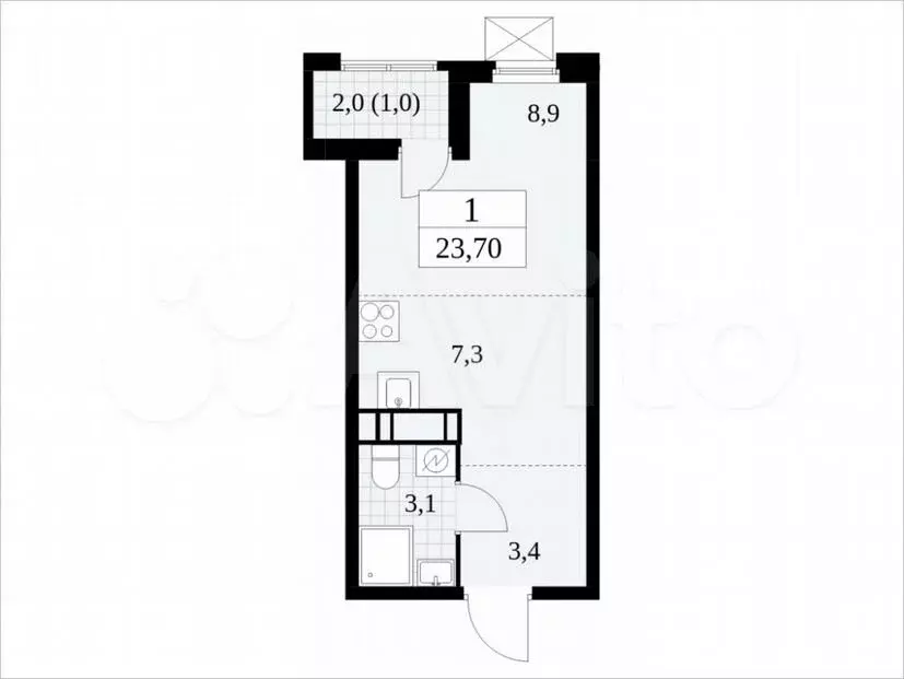 Квартира-студия, 23,7м, 11/17эт. - Фото 1