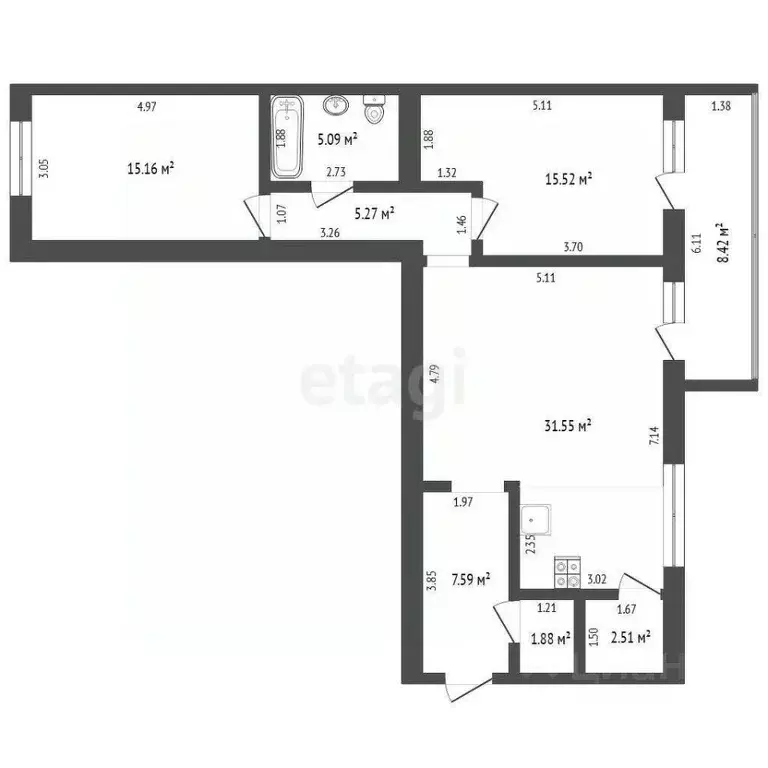 2-к кв. Тюменская область, Тюмень ул. Тимофея Кармацкого, 5 (83.9 м) - Фото 1