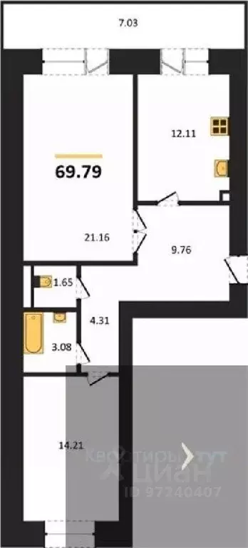 2-к кв. Воронежская область, Воронеж пер. Здоровья, 90Г/1к2 (69.79 м) - Фото 0