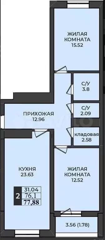 3-к. квартира, 80 м, 3/12 эт. - Фото 0