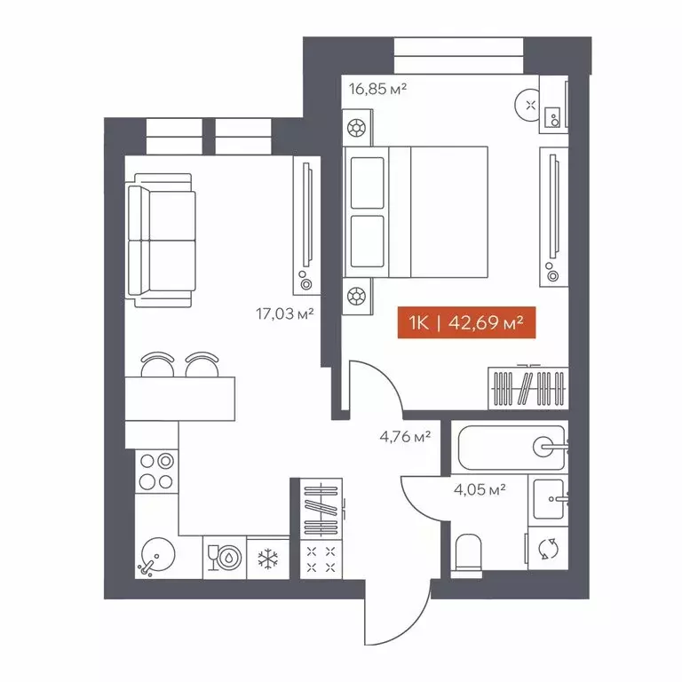 1-комнатная квартира: Томск, Красноармейская улица, 144 (42.69 м) - Фото 1