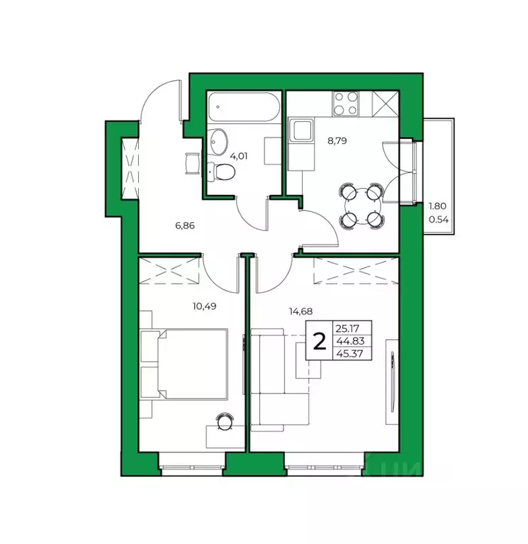 2-к кв. Башкортостан, Уфимский район, Зубовский сельсовет, с. Зубово ... - Фото 1