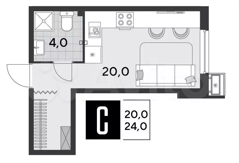 Квартира-студия, 24 м, 2/18 эт. - Фото 1