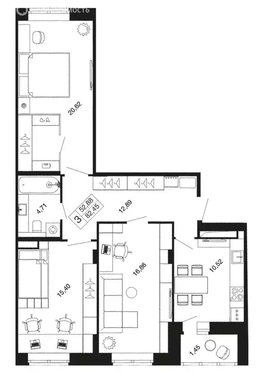3-комнатная квартира: Апрелевка, жилой комплекс Времена Года, к11 ... - Фото 1