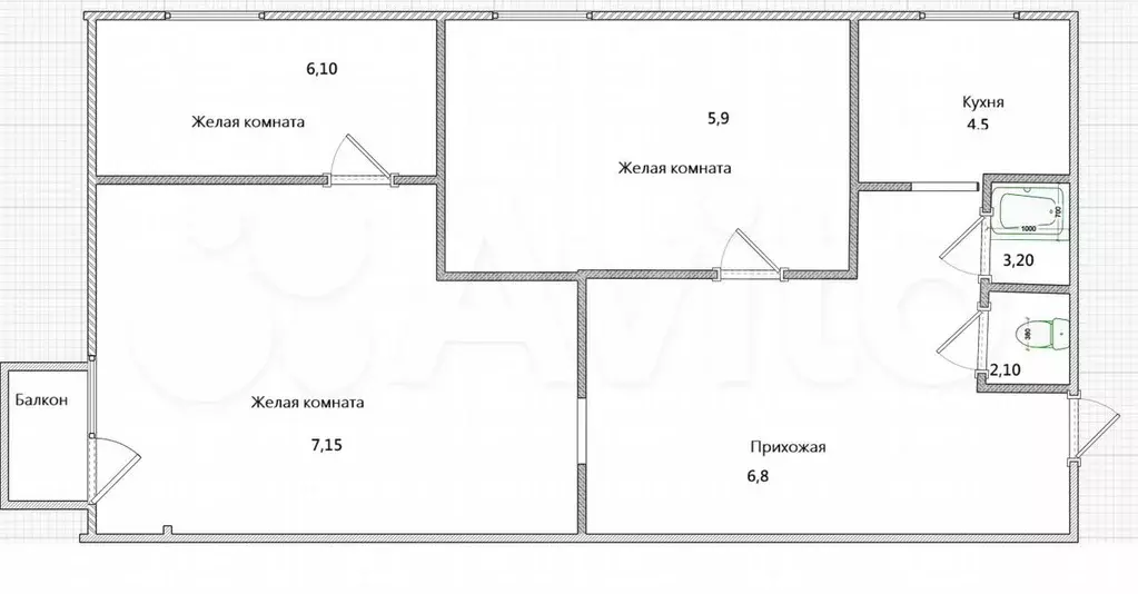 3-к. квартира, 51,6 м, 5/5 эт. - Фото 0