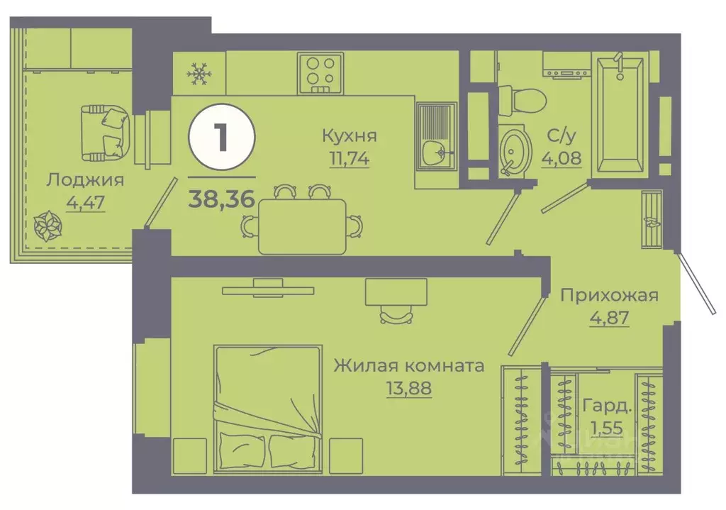 1-к кв. Ростовская область, Ростов-на-Дону Левенцовский мкр, ... - Фото 1