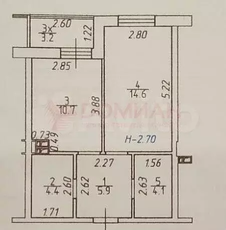 3-к. квартира, 59 м, 9/10 эт. - Фото 0