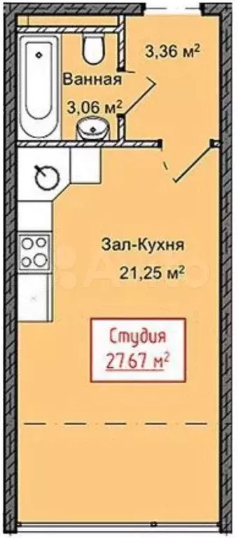 Квартира-студия, 24,7 м, 3/13 эт. - Фото 1