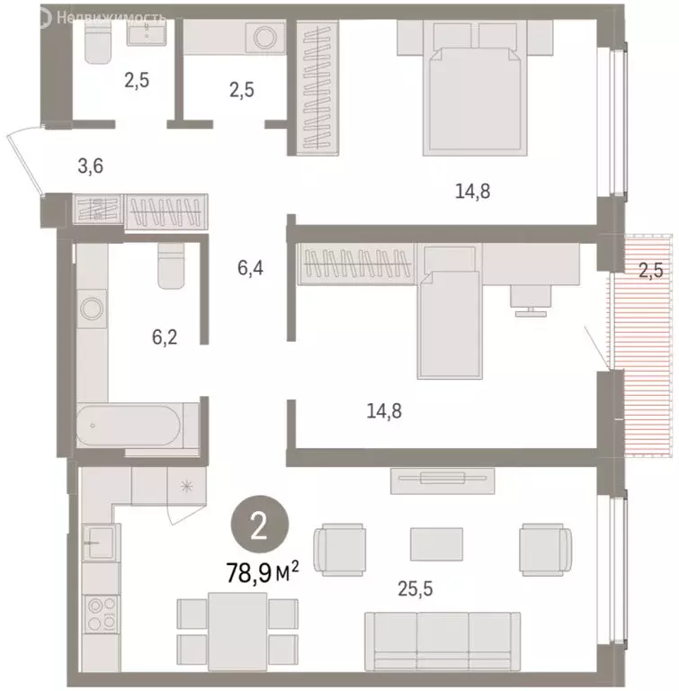 2-комнатная квартира: Новосибирск, улица Аэропорт (78.85 м) - Фото 1