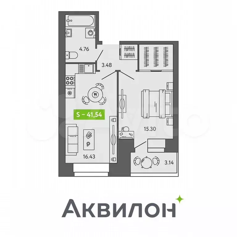 1-к. квартира, 41,5 м, 8/9 эт. - Фото 0