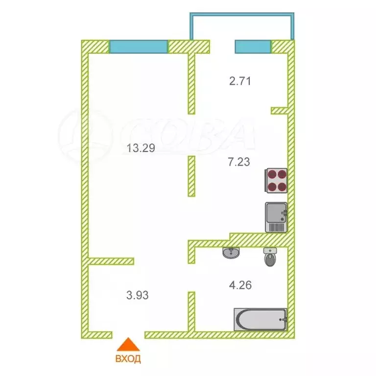 Квартира-студия: Тюмень, микрорайон Тарманы, улица Малышева, 31к1с1 ... - Фото 1