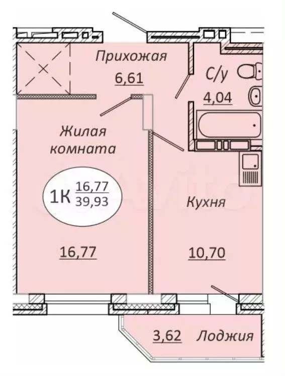 1-к. квартира, 39,9м, 5/21эт. - Фото 0