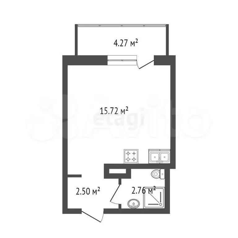 квартира-студия, 20,8 м, 4/12 эт. - Фото 1