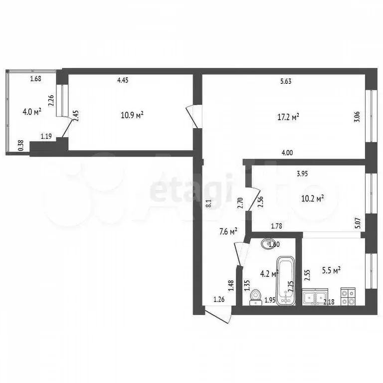 3-к. квартира, 57,5 м, 4/5 эт. - Фото 0