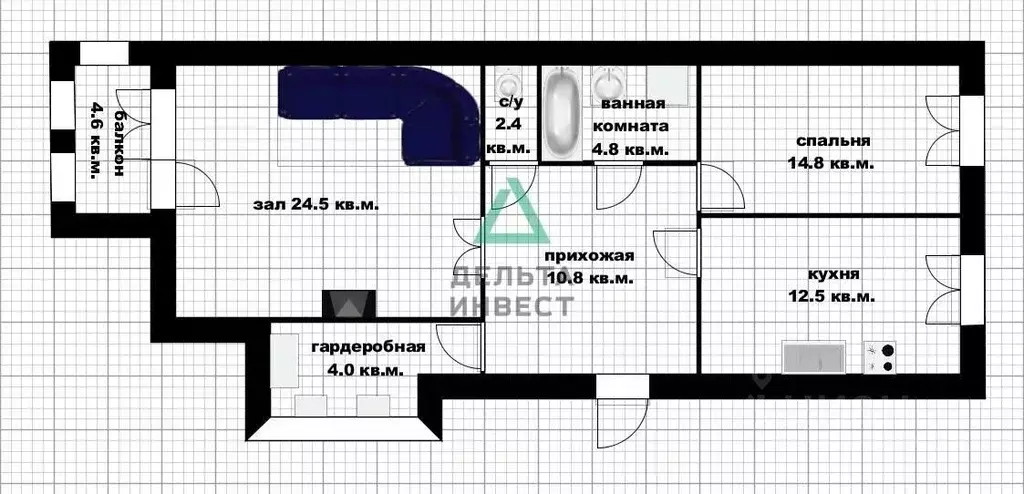 2-к кв. Башкортостан, Уфа ул. Рихарда Зорге, 64 (73.8 м) - Фото 1