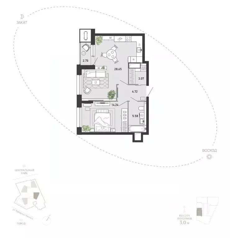 1-к кв. Тульская область, Тула ул. Фридриха Энгельса, 70А (59.01 м) - Фото 0