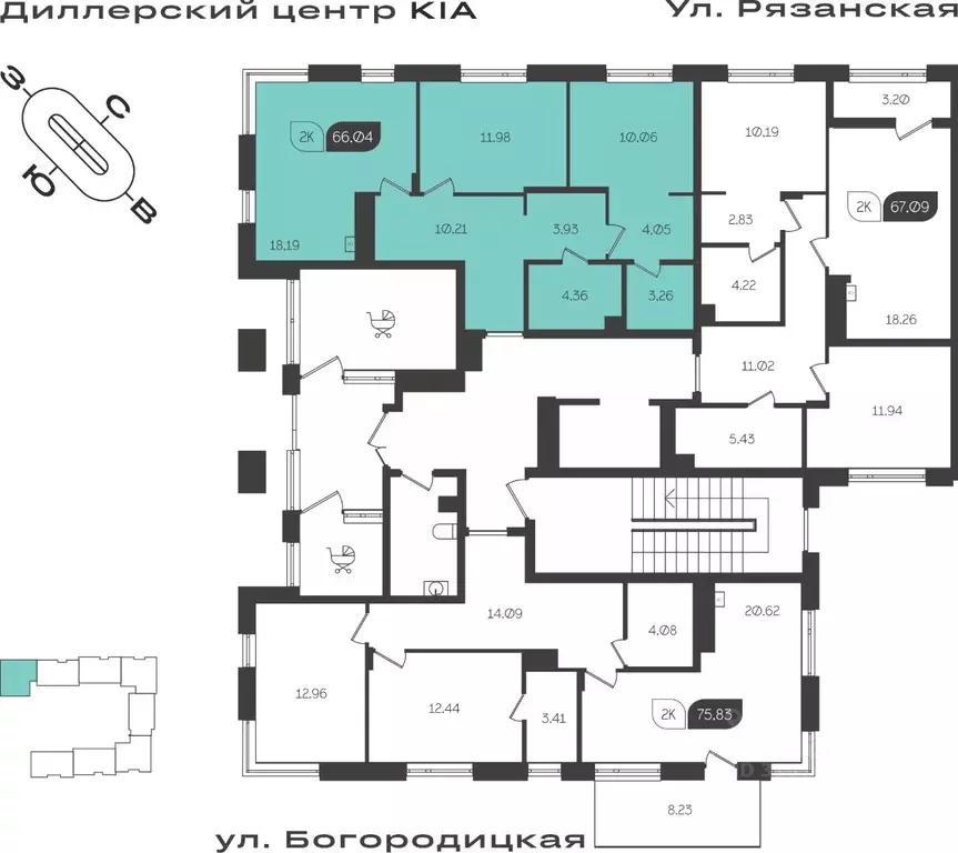 2-к кв. Тульская область, Тула ул. Богородицкая, 8В (66.04 м) - Фото 1