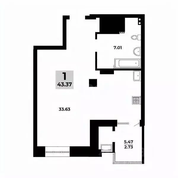 1-к кв. Омская область, Омск просп. Королева, 7 (39.7 м) - Фото 1