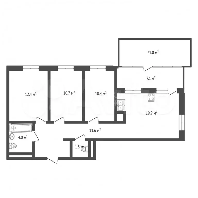 3-к. квартира, 71 м, 5/7 эт. - Фото 0