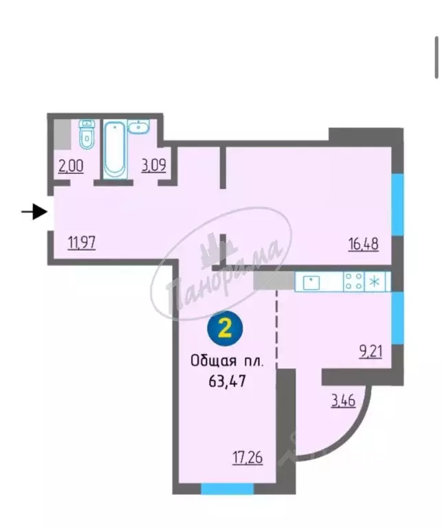 2-к кв. Калужская область, Калуга ул. Минская, 24 (63.47 м) - Фото 2
