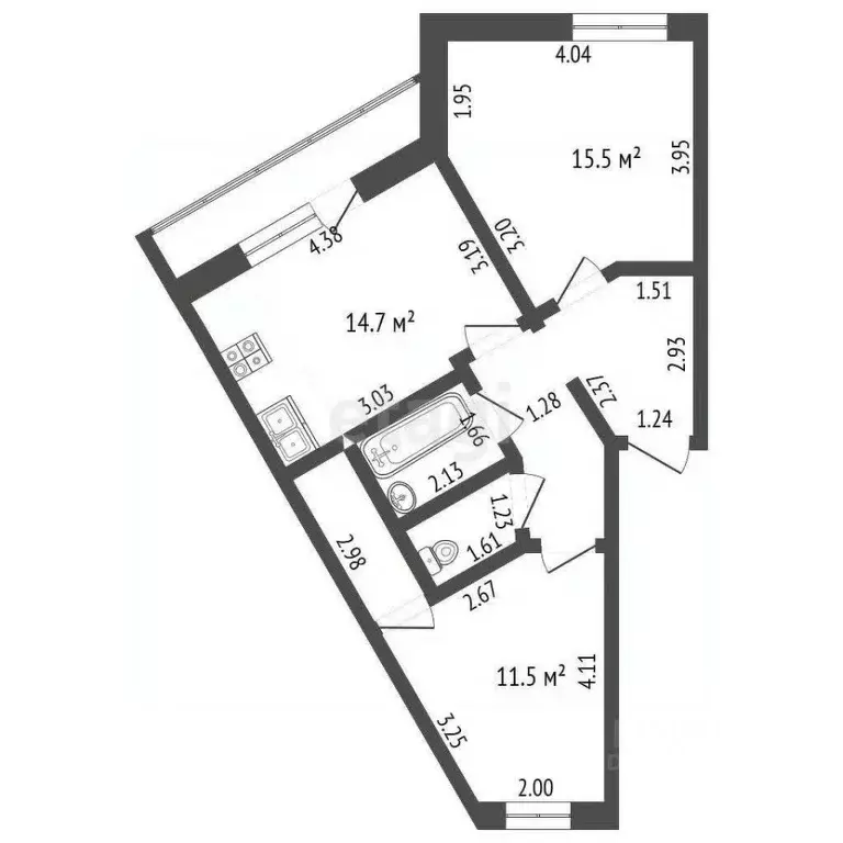 3-к кв. Архангельская область, Архангельск ул. Дежневцев, 14к8 (60.5 ... - Фото 1