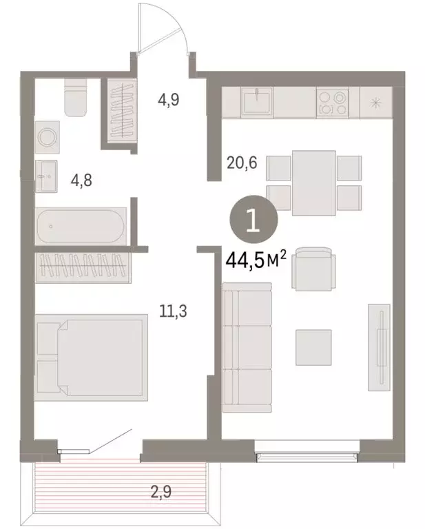 1-комнатная квартира: Курган, жилой район Центральный, ЖК Дом Кино ... - Фото 2