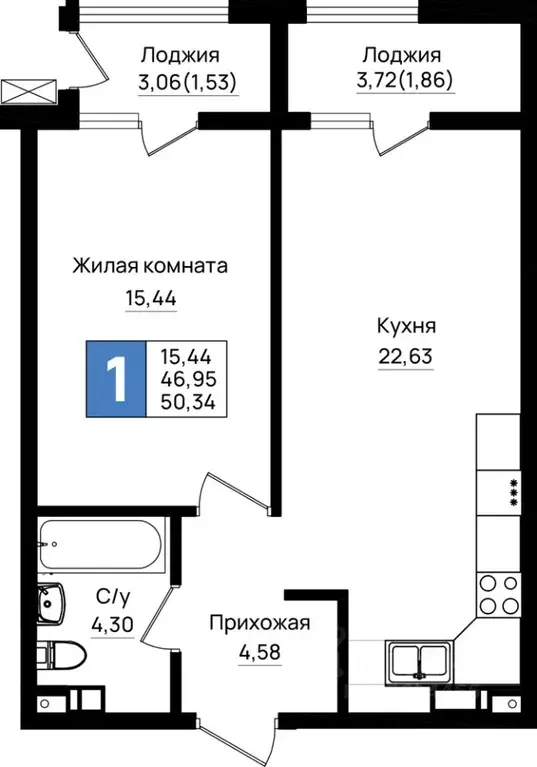 1-к кв. Краснодарский край, Новороссийск 5-я Бригада мкр,  (50.34 м) - Фото 0