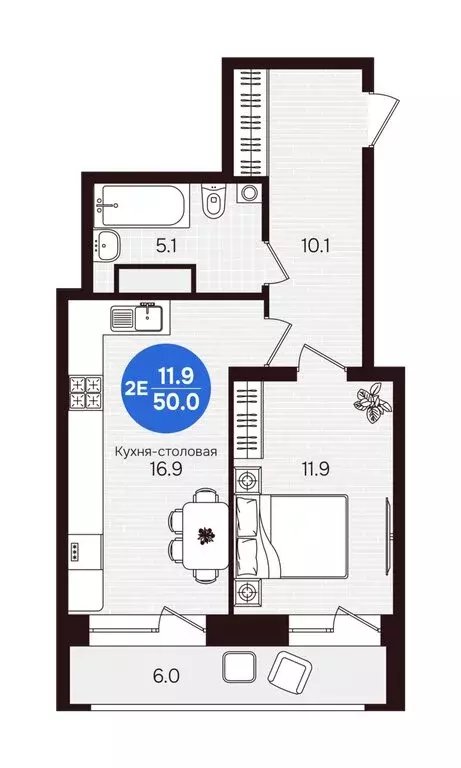 2-комнатная квартира: Новочебоксарск, улица 10-й Пятилетки, 5 (50 м) - Фото 2
