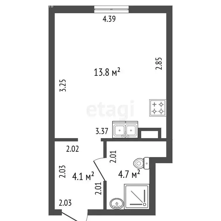 Квартира-студия: Санкт-Петербург, Пискарёвский проспект, 142к1 (21.6 ... - Фото 1
