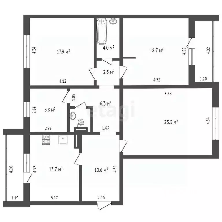 3-к кв. Челябинская область, Челябинск ул. Чичерина, 33в (112.7 м) - Фото 1