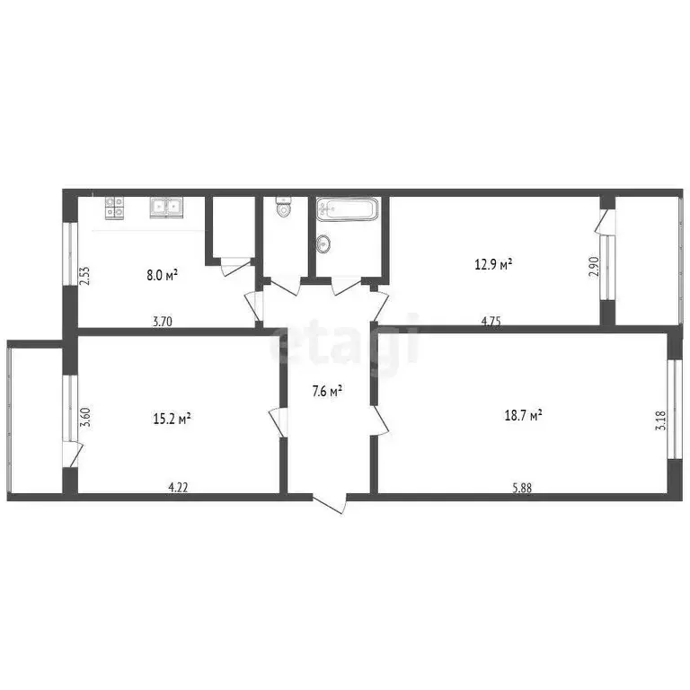 3-комнатная квартира: Вологда, улица Маршала Конева, 24А (67 м) - Фото 0