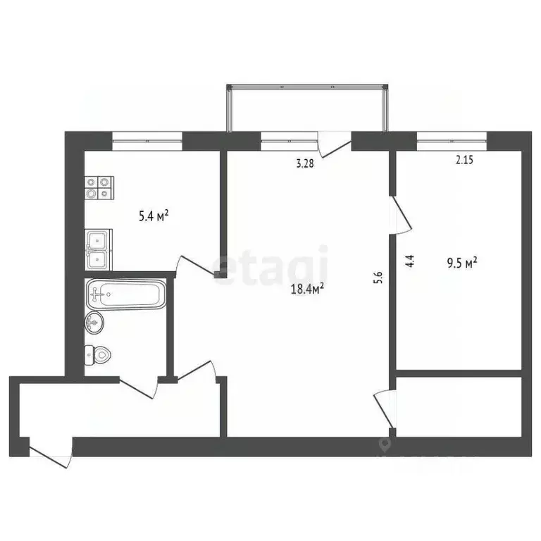 2-к кв. Московская область, Сергиев Посад Солнечная ул., 5 (46.3 м) - Фото 2