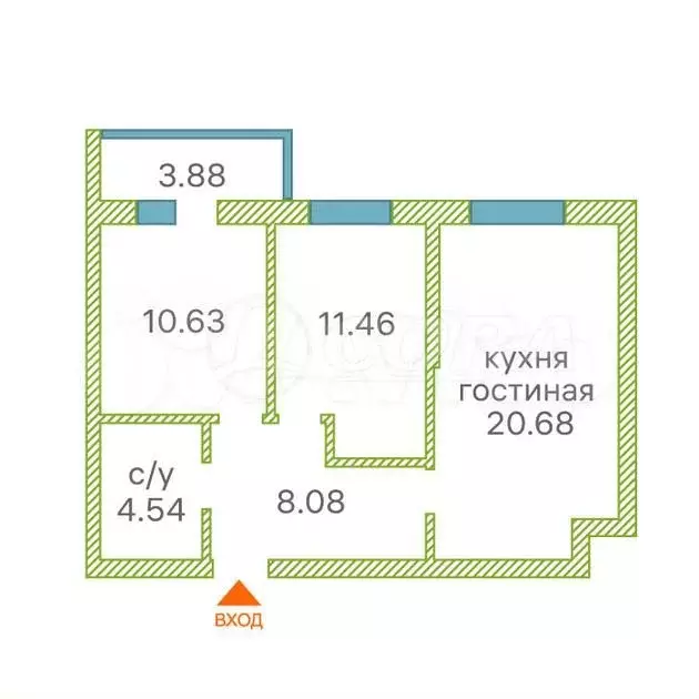 2-к. квартира, 59,4 м, 13/19 эт. - Фото 0