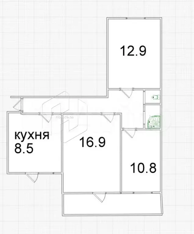 3-к. квартира, 61,4 м, 2/9 эт. - Фото 0