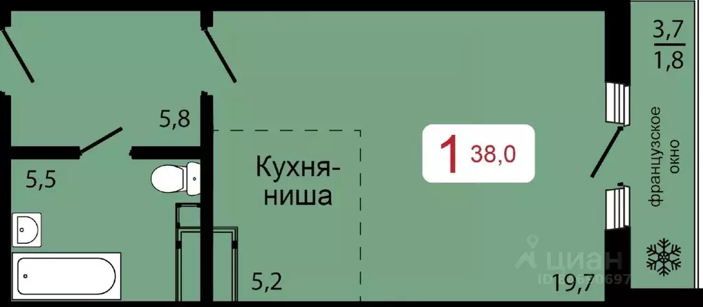 1-к кв. Красноярский край, Красноярск ул. Калинина (38.0 м) - Фото 0