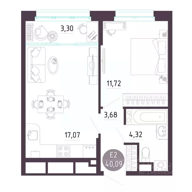1-к кв. Тульская область, Тула ул. Пряничная, 7 (40.09 м) - Фото 1