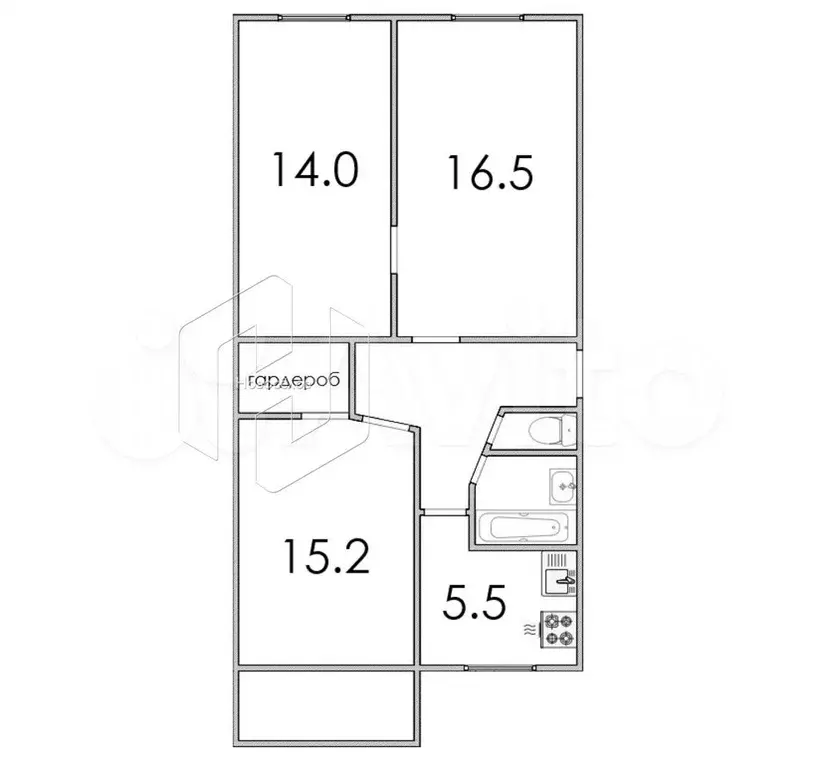 3-к. квартира, 60,5 м, 2/5 эт. - Фото 0